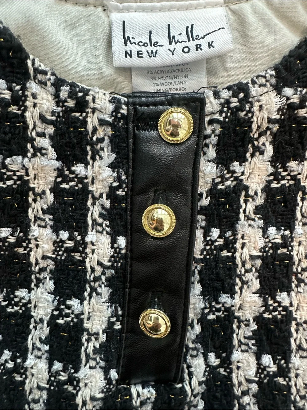 Nicole Miller Girls 3T Black & White Tweed Ruffle Hem Dress with Gold Buttons